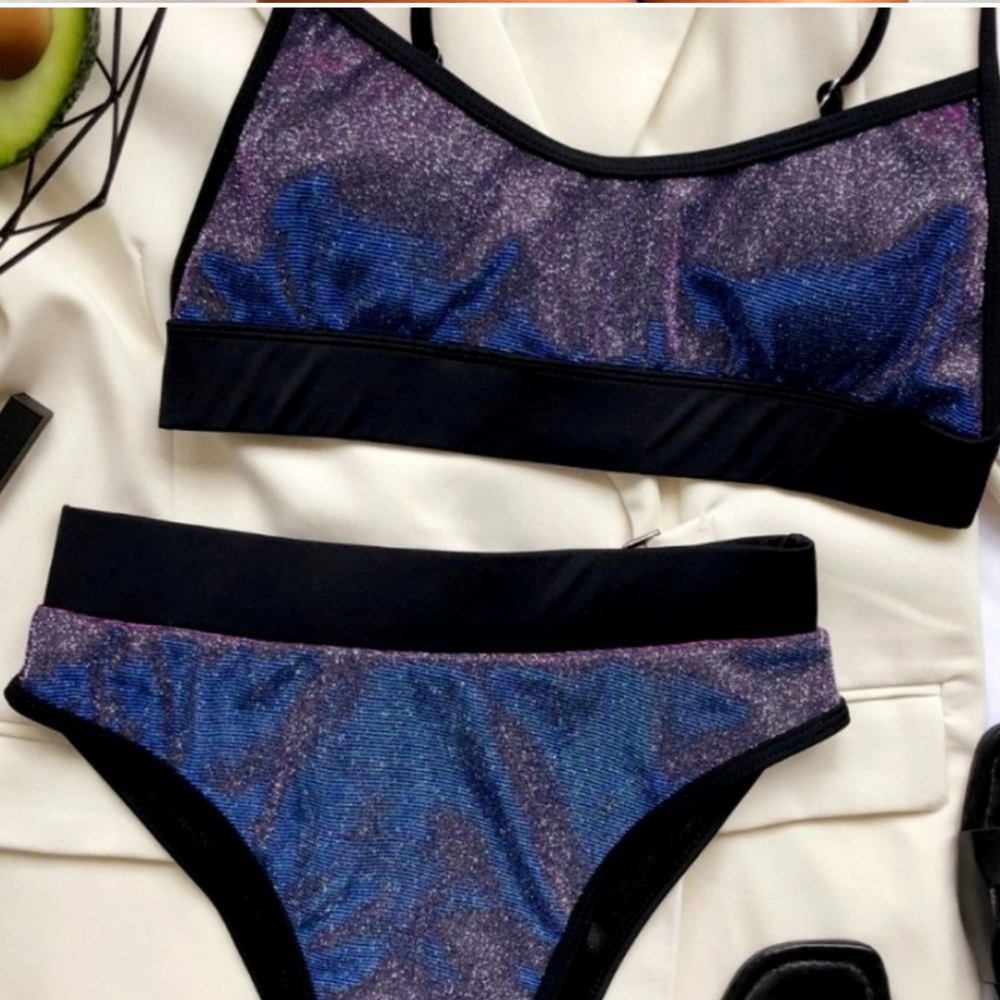 Women’s H.P.Galaxy Starry Night Lurex high-waist bottom cami top Bikini - Picture 3 of 11